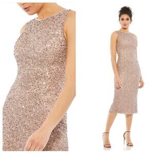 NWT MAC DUGGAL Rosewood Sleeveless Sequined Midi Sheath Dress Women’s